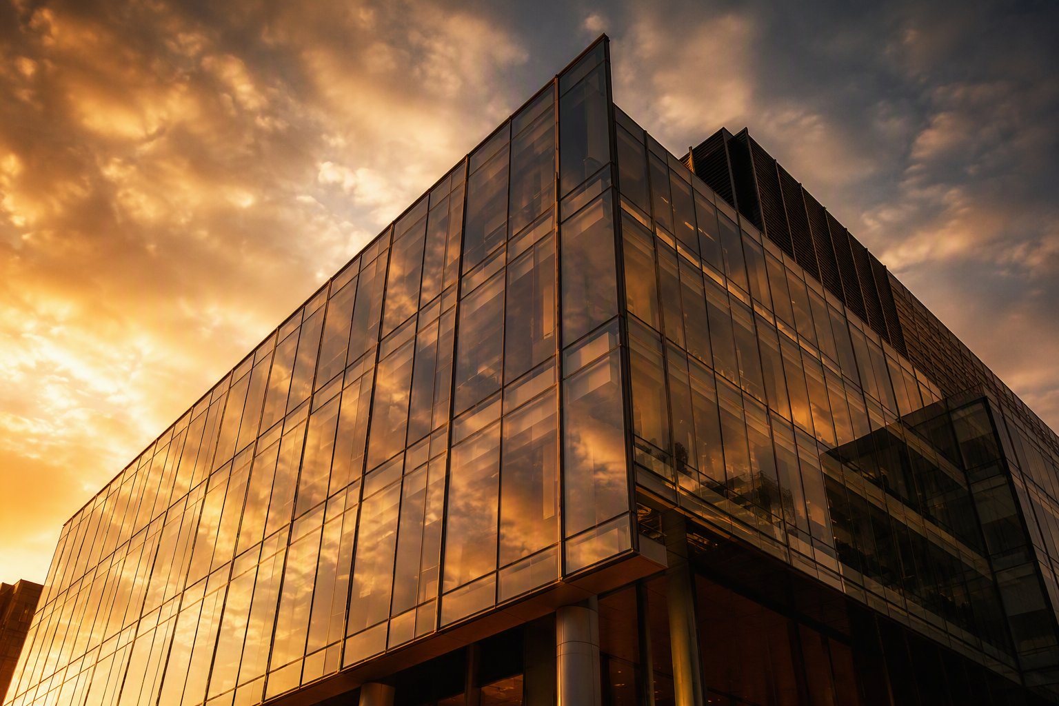 Warm low-angle architecture of a commercial property